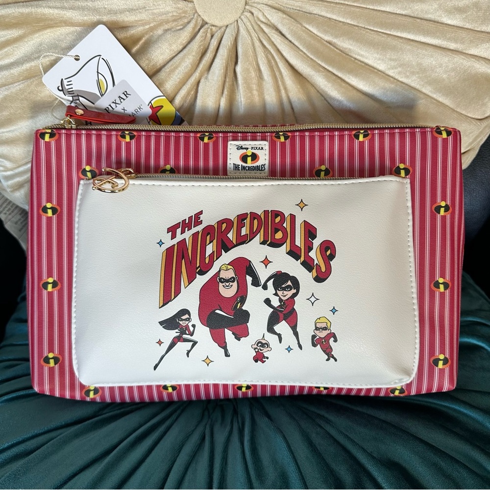 Pixar Incredibles Red and White Stripe Makeup/Travel Bag: NWT